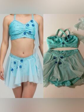 Pumpers dance competition costume blue 2 piece lyrical solo illusion IC- child